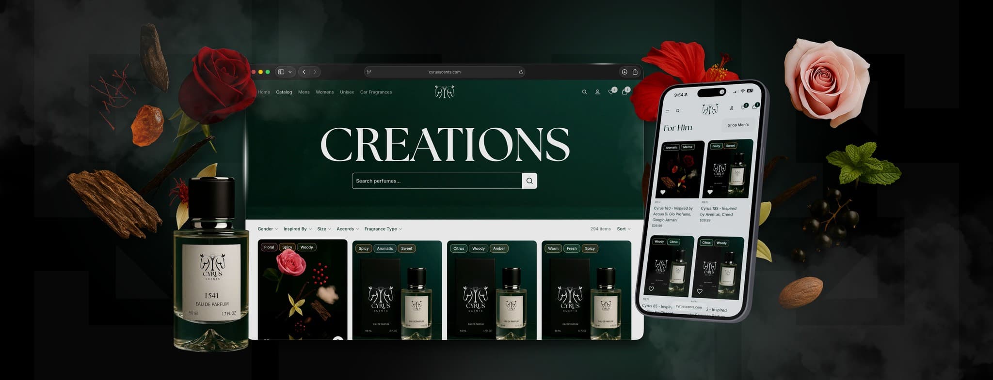 Cyrus Scents website and brand presentation