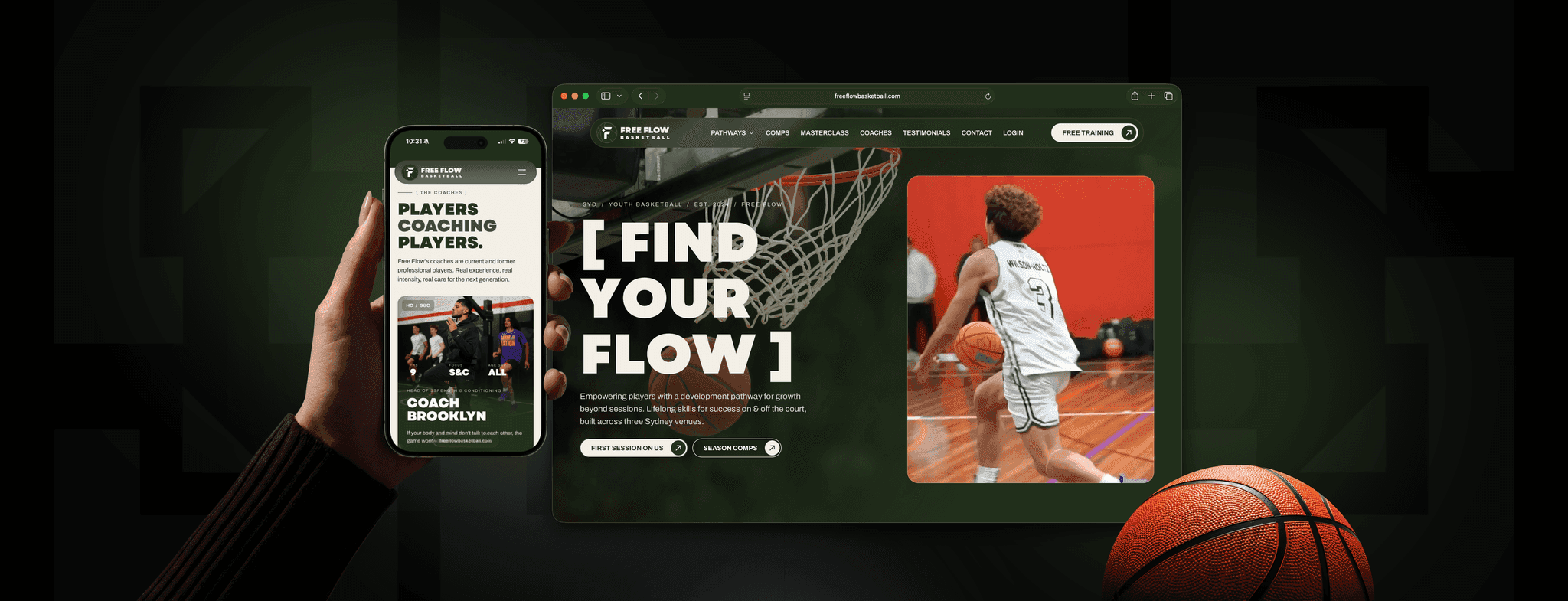 Free Flow Basketball website and brand presentation