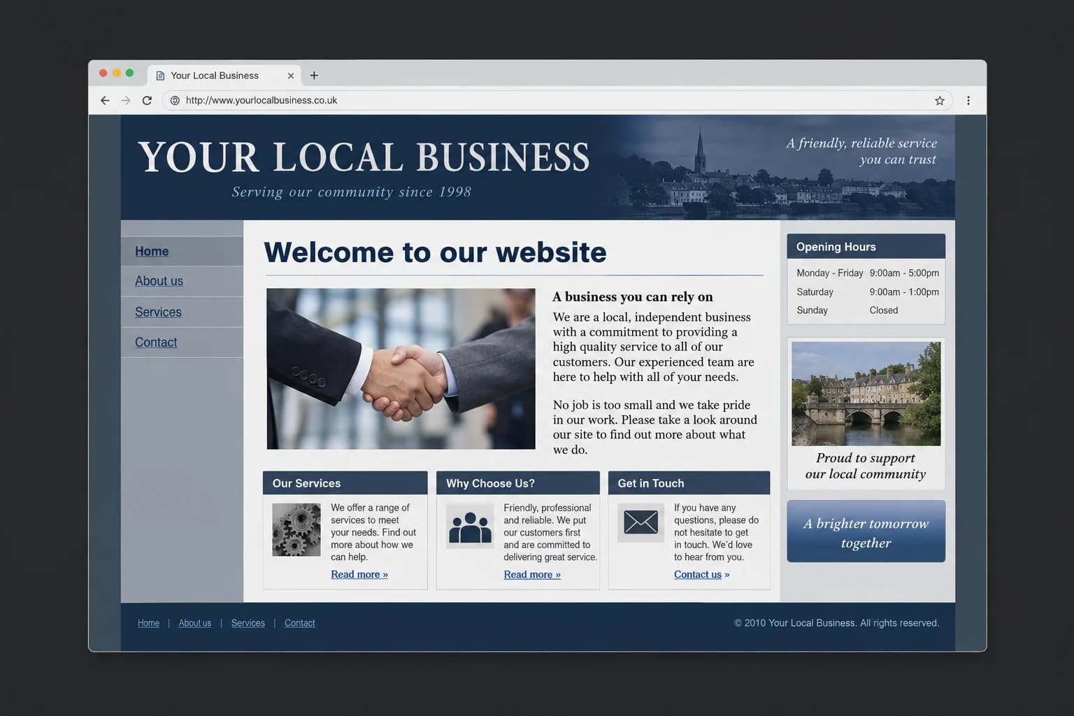 Illustrative outdated business website with cluttered navigation and inconsistent design
